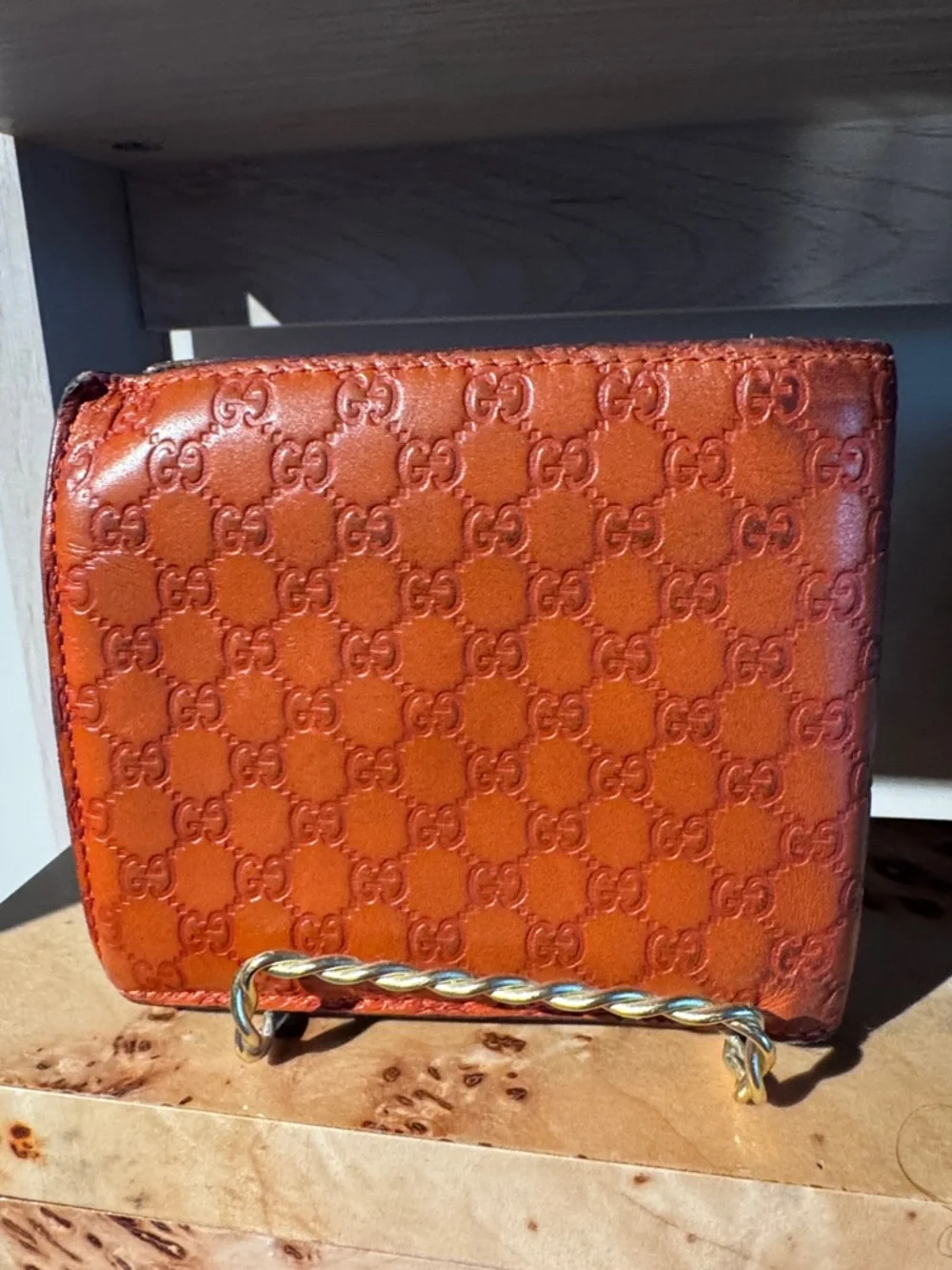 Vintage Gucci Brown Embossed Leather Bifold Wallet